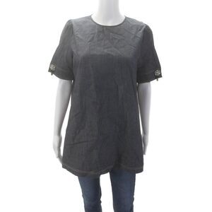 Gilmar Womens Cotton Rhinestone Cuff Detail Short Sleeve Blouse Gray Size EUR 44